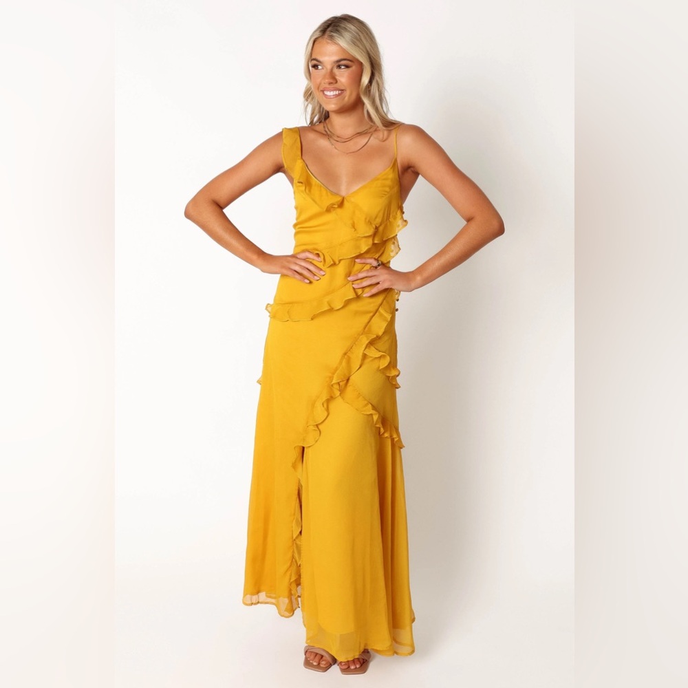 Petal & Pup Palmer Ruffle Midi Dress in Marigold
